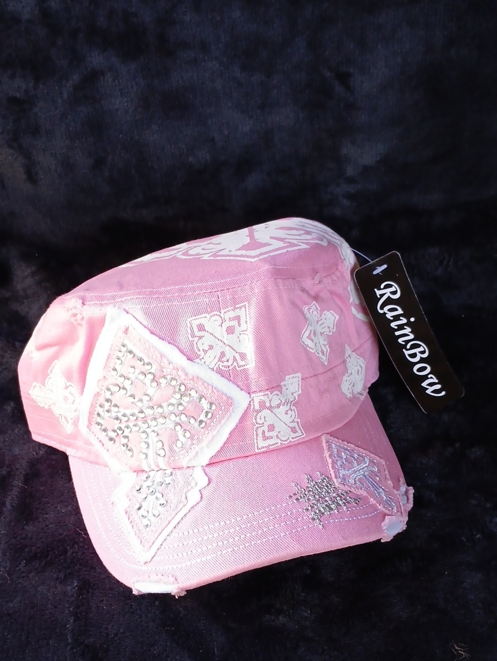 Rainbow Pink Girls' Cadet Cap with Crystal Patch Accents